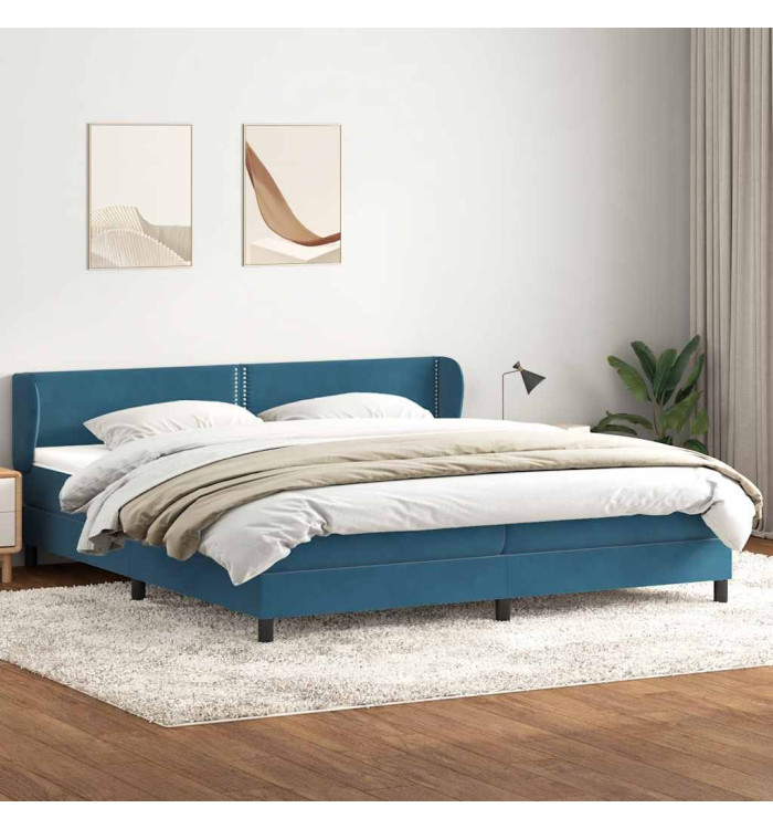 Sommier à lattes de lit et matelas bleu foncé 180x220cm velours | Mobilier & Déco