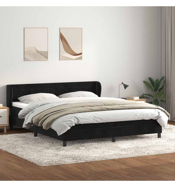 Sommier à lattes de lit avec matelas noir 180x220 cm velours | Mobilier & Déco