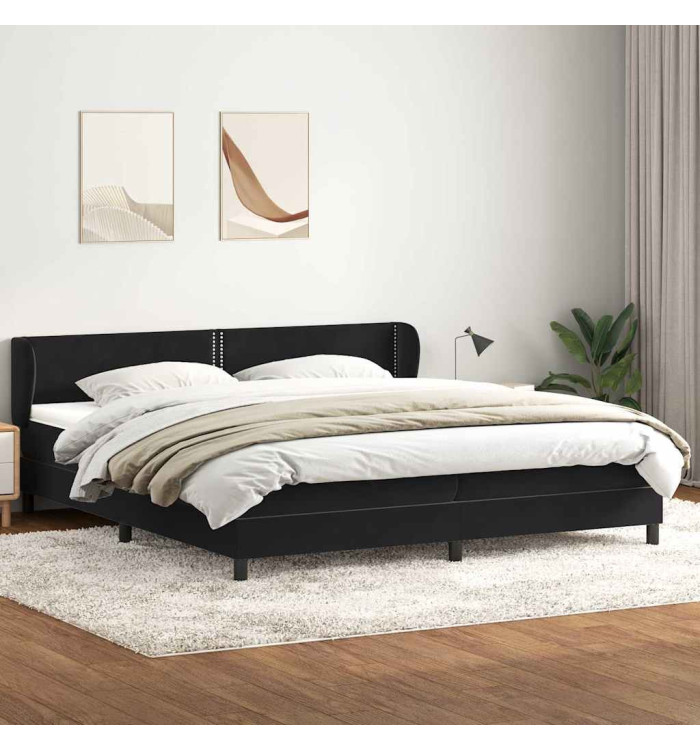 Sommier à lattes de lit avec matelas noir 180x220 cm velours | Mobilier & Déco