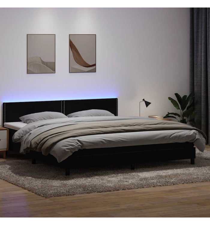 Sommier à lattes de lit avec matelas noir 180x220 cm velours | Mobilier & Déco