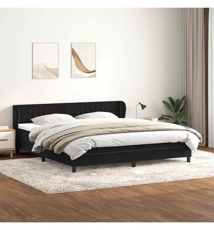 Sommier à lattes de lit avec matelas noir 180x220 cm velours | Mobilier & Déco