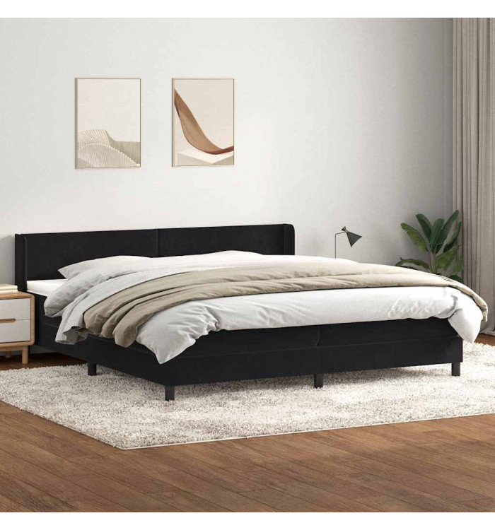 Sommier à lattes de lit avec matelas noir 180x220 cm velours | Mobilier & Déco