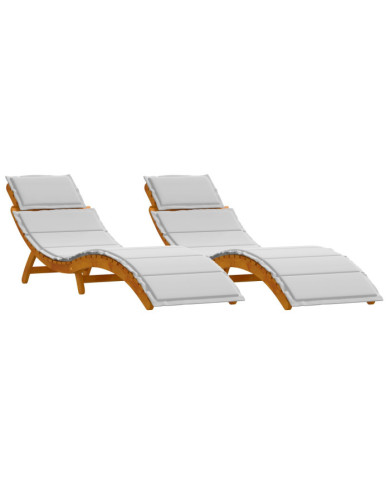 Chaises Longues avec Coussins 2 pcs Gris Clair Bois Massif d'Acacia | Mobilier & Déco