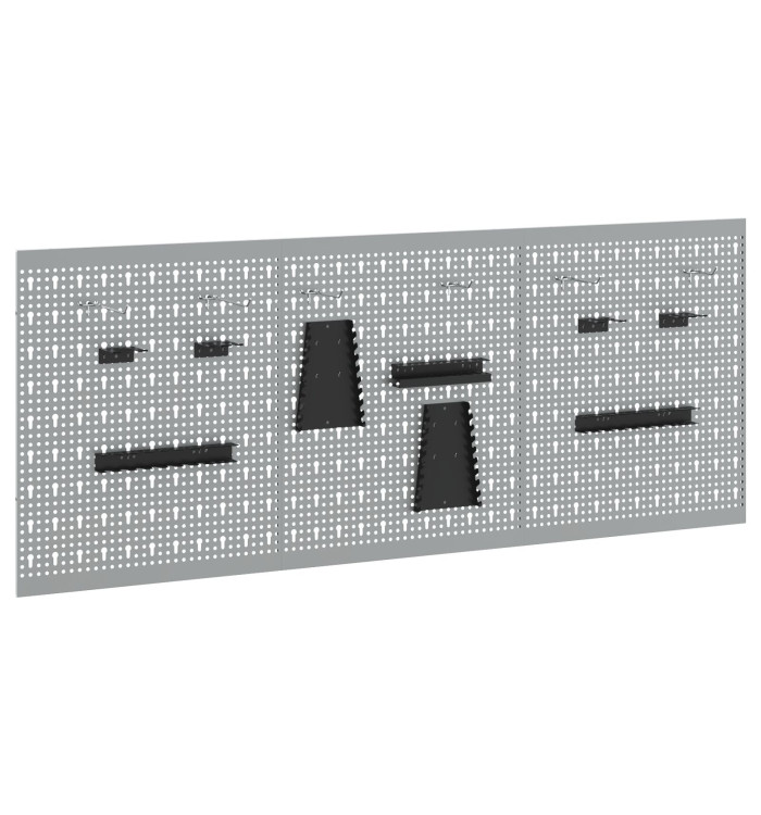 Panneaux perforés - Pack de 3 avec 15 accessoires, gris, 50x60 cm, acier | Mobilier & Déco