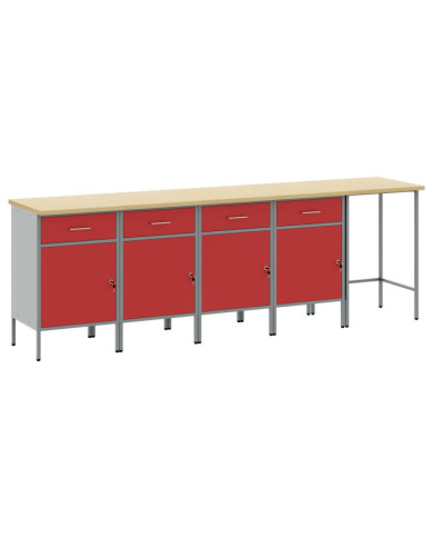 Ensemble de bureau et table d'angle en 5 pièces rouge en bois d'ingénierie | Mobilier & Déco