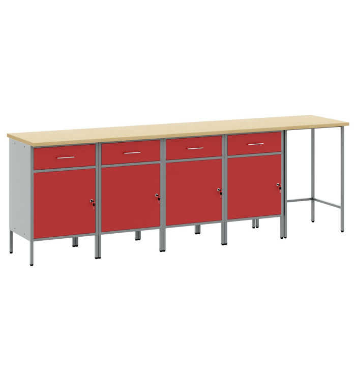 Ensemble de bureau et table d'angle en 5 pièces rouge en bois d'ingénierie | Mobilier & Déco