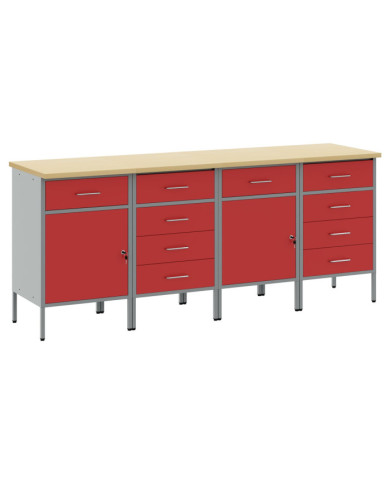 ensemble de meubles de boulot 4 pièces  rouge et gris en bois d'ingénierie et en acier | Mobilier & Déco