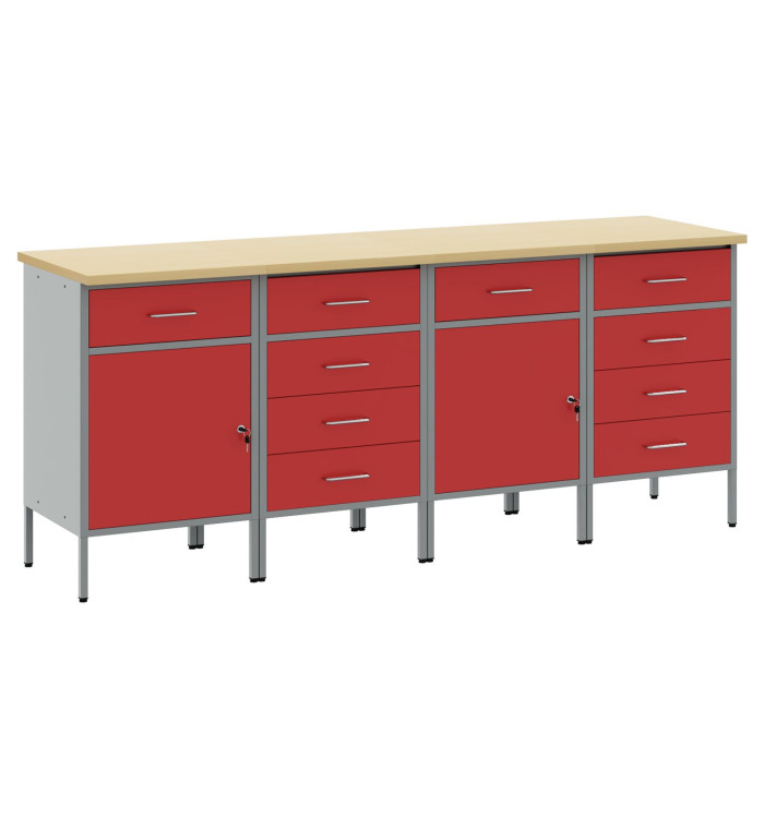 ensemble de meubles de boulot 4 pièces  rouge et gris en bois d'ingénierie et en acier | Mobilier & Déco