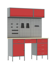 Kit de meuble de bureau avec panneau perforé de 8 pièces Rouge MDF et métal | Mobilier & Déco