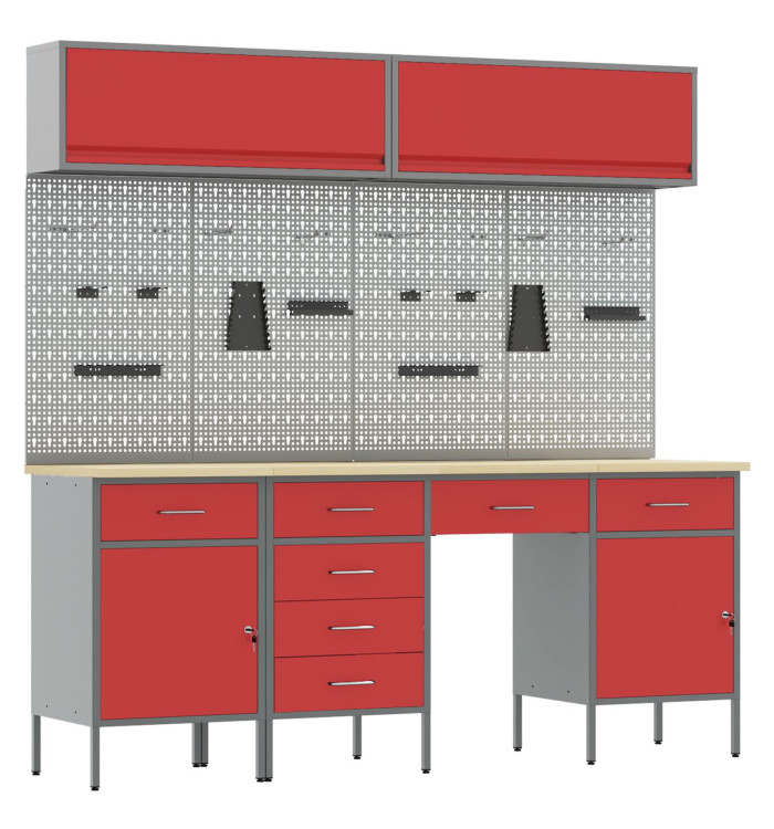 Set de banc de travail de 10 pièces en acier rouge | Mobilier & Déco