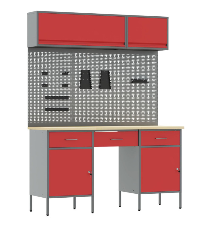 Ensemble de banc de travail 8 pièces  en acier rouge | Mobilier & Déco