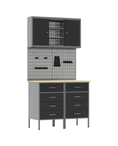 Set de banc de travail 5 pièces en acier noir | Mobilier & Déco