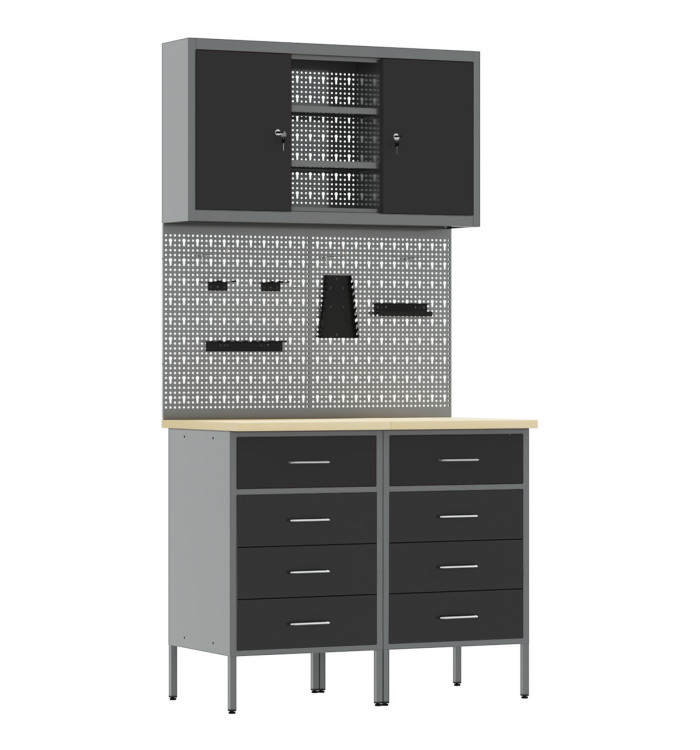 Set de banc de travail 5 pièces en acier noir | Mobilier & Déco