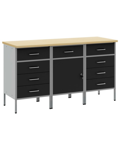 Set de bureau 3 pièces  Noir et Gris en bois d'ingénierie et acier | Mobilier & Déco