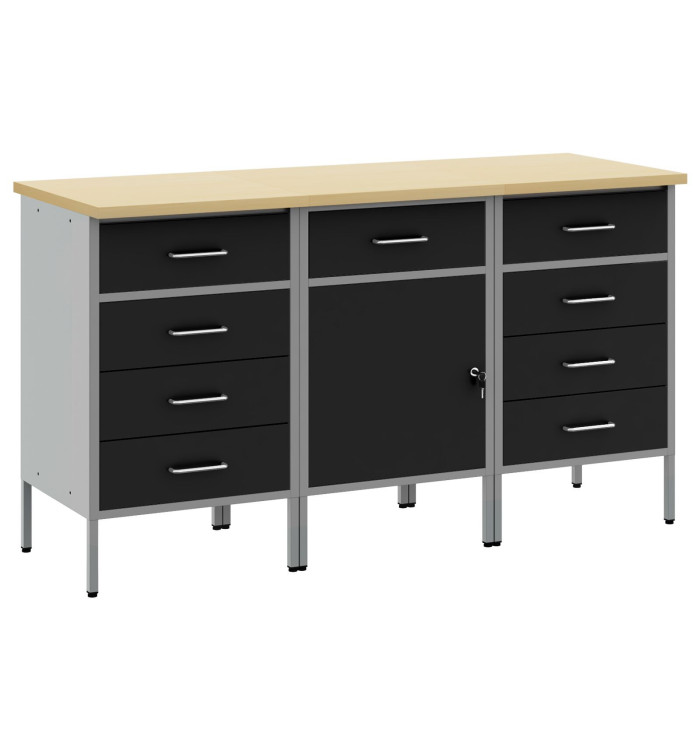 Set de bureau 3 pièces  Noir et Gris en bois d'ingénierie et acier | Mobilier & Déco