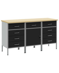Set de bureau 3 pièces  Noir et Gris en bois d'ingénierie et acier | Mobilier & Déco