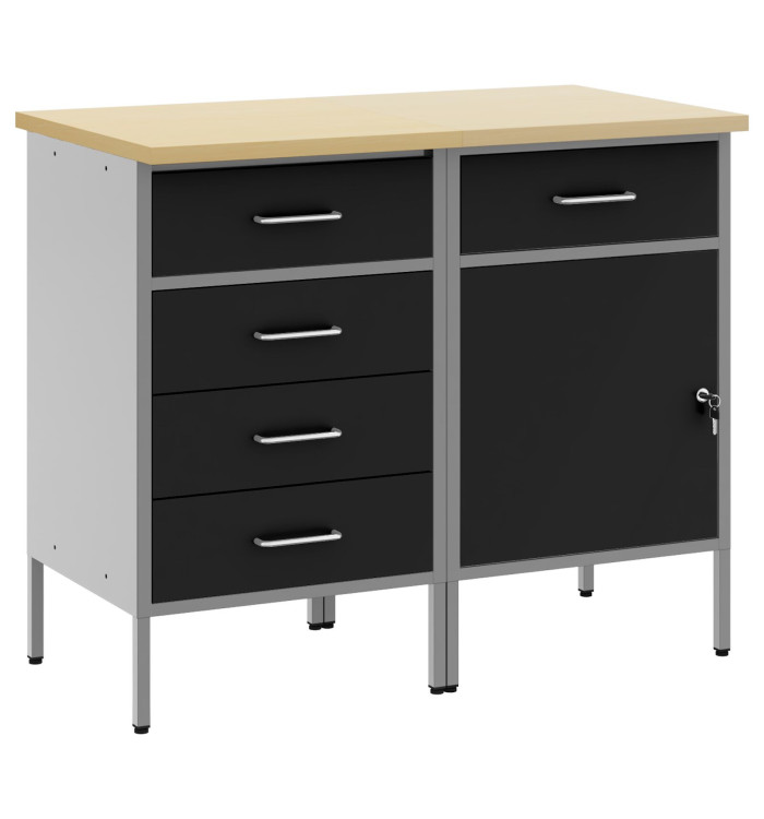 Pack de 2 armoires de rangement  Noir et Gris en bois composite et acier | Mobilier & Déco