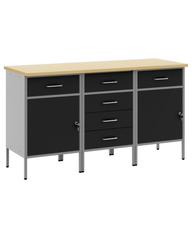 Ensemble de bureau 3 pièces  noir et gris en bois d'ingénierie et acier | Mobilier & Déco