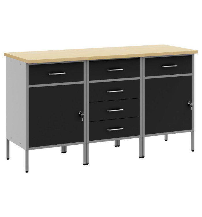 Ensemble de bureau 3 pièces  noir et gris en bois d'ingénierie et acier | Mobilier & Déco