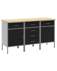 Ensemble de bureau 3 pièces  noir et gris en bois d'ingénierie et acier | Mobilier & Déco
