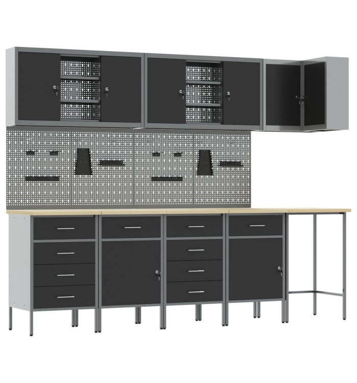 Ensemble de bureau et panneau perforé 12 pièces  Noir MDF et métal | Mobilier & Déco