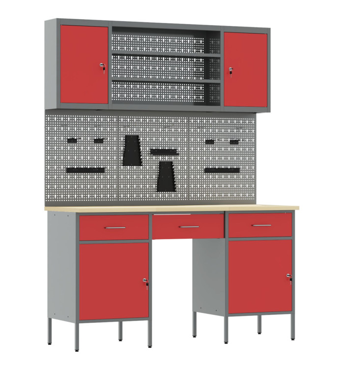 Set de banc de travail en acier rouge de 7 pièces | Mobilier & Déco