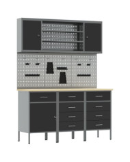 Ensemble de banc de travail de 7 pièces en acier noir | Mobilier & Déco