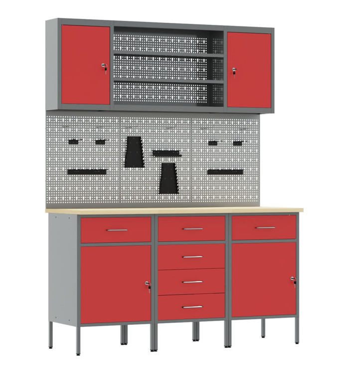 Set de banc de travail 7 pièces en acier rouge | Mobilier & Déco