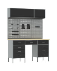 Set de 8 pièces de meuble de travail et tableau perforé Noir MDF et Métal | Mobilier & Déco