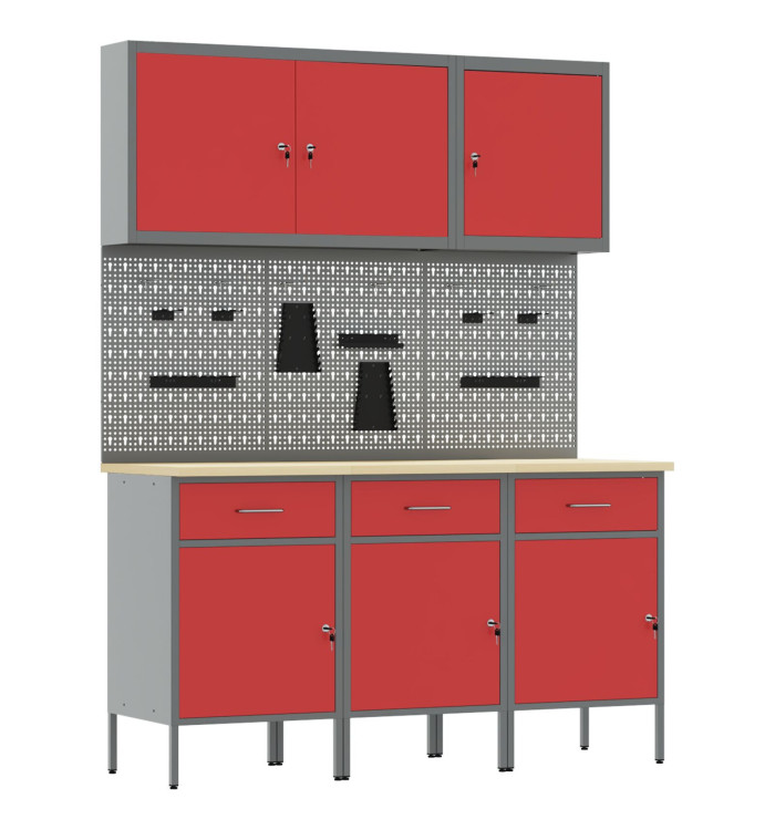 Set de banc de travail 8 pièces en acier rouge | Mobilier & Déco