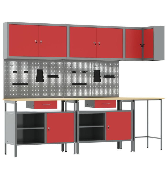 Trousse à outils de 10 pièces en bois d'ingénierie et métal rouge | Mobilier & Déco