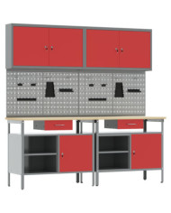 Ensemble de 8 pièces de banc de travail en acier rouge | Mobilier & Déco