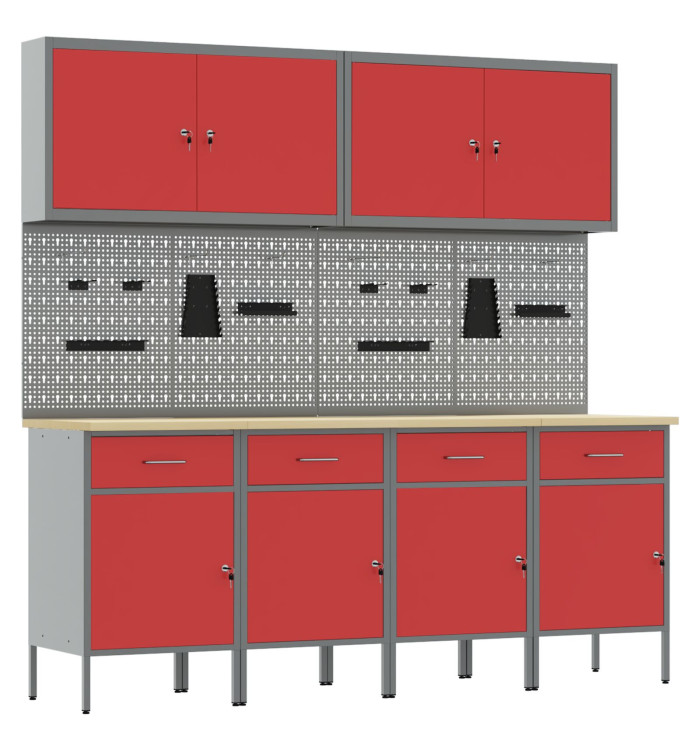 Set de bureau et panneau accroche de 10 pièces Rouge MDF et Métal | Mobilier & Déco