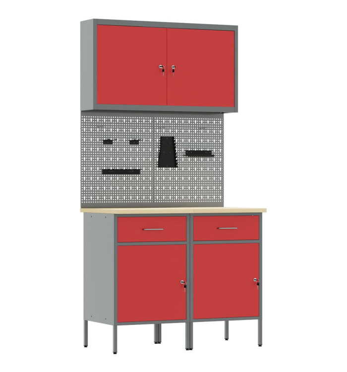 Set de 5 pièces de banc de travail en acier rouge | Mobilier & Déco