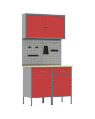 Set de 5 pièces de banc de travail en acier rouge | Mobilier & Déco