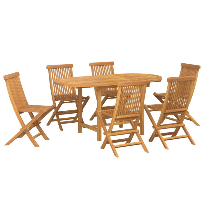 Ensemble de salle à manger de jardin 7 pièces en teck massif | Mobilier & Déco