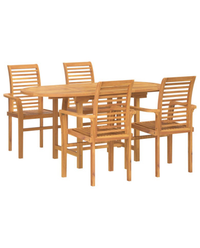 Ensemble de salle à manger de jardin 5 pièces en teck massif | Mobilier & Déco