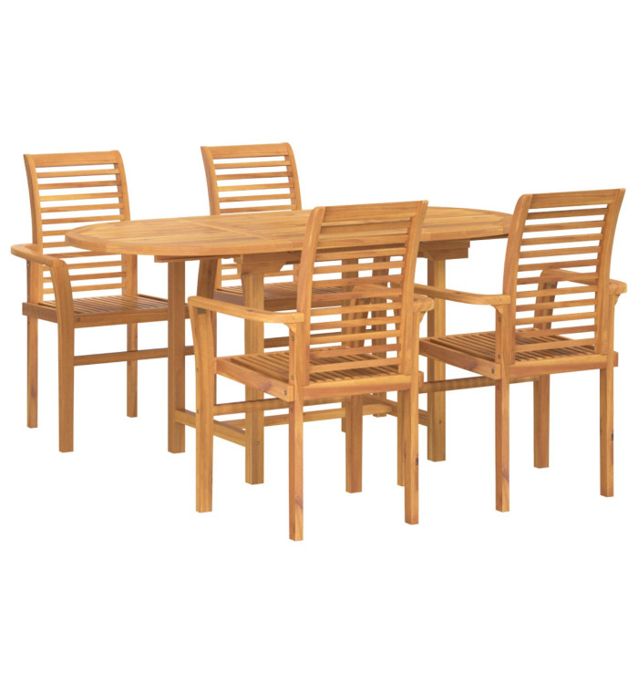 Ensemble de salle à manger de jardin 5 pièces en teck massif | Mobilier & Déco