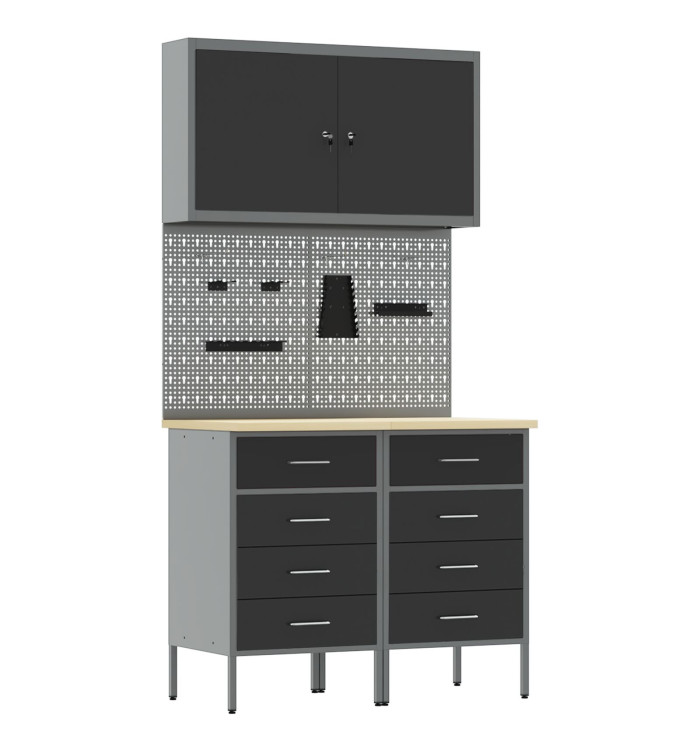 ensemble de banc de travail de 5 pièces en acier noir | Mobilier & Déco