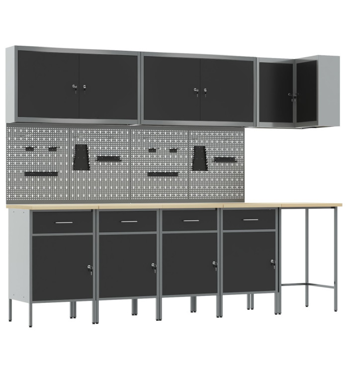  Set de meuble de travail et panneau perforé de 12 pièces en MDF et métal noir | Mobilier & Déco
