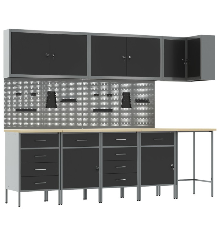 Ensemble de 12 pièces de cabinet de travail et panneau perforé Noir MDF et Métal | Mobilier & Déco