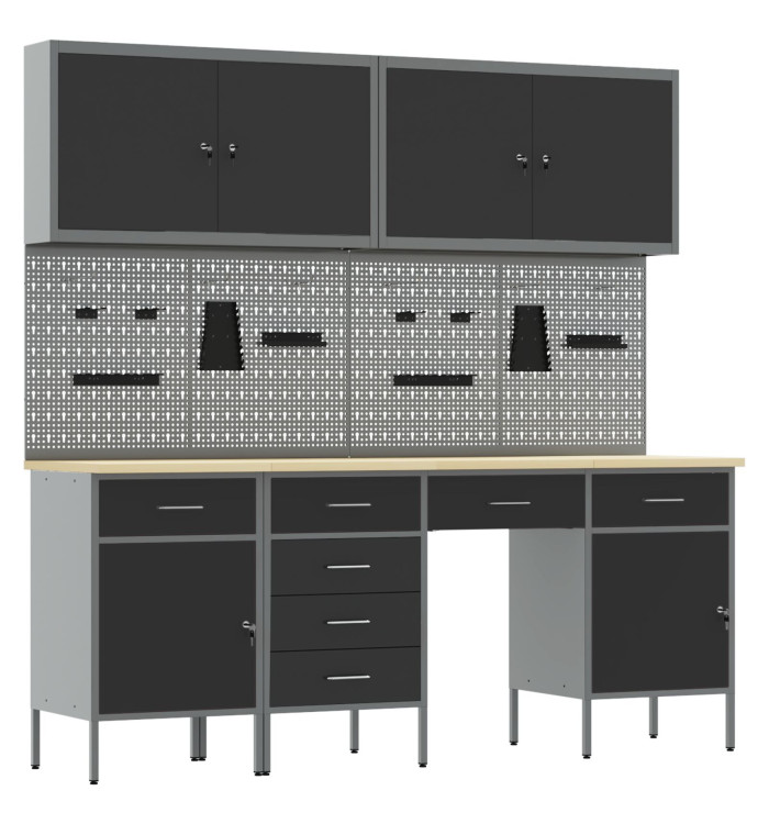 Set de banc de travail de 10 pièces en acier noir | Mobilier & Déco