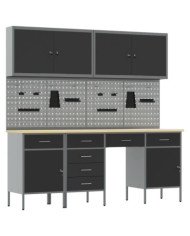 Set de banc de travail de 10 pièces en acier noir | Mobilier & Déco