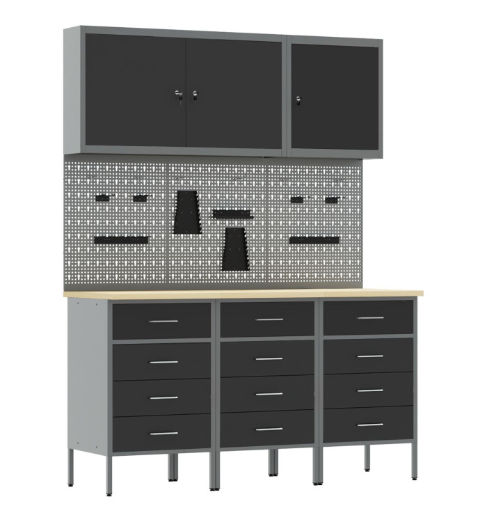 Kit de banc de travail 8 pièces en métal noir | Mobilier & Déco