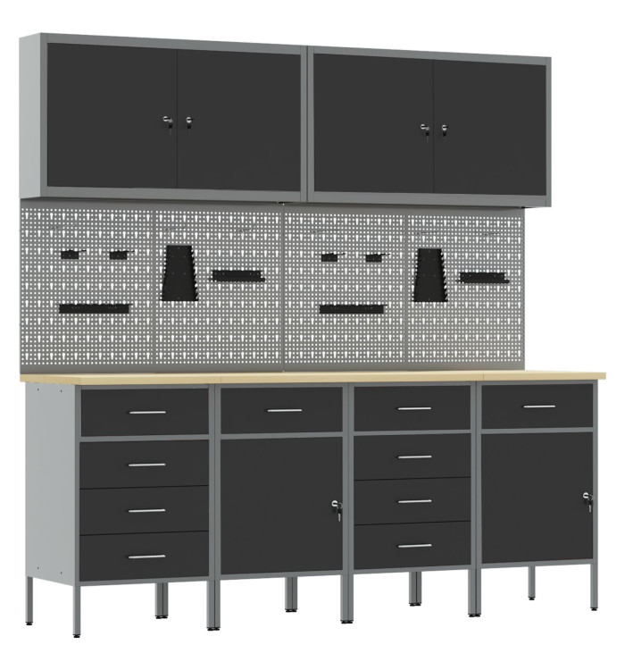 Ensemble de bureau avec 10 pièces en MDF et métal noir | Mobilier & Déco