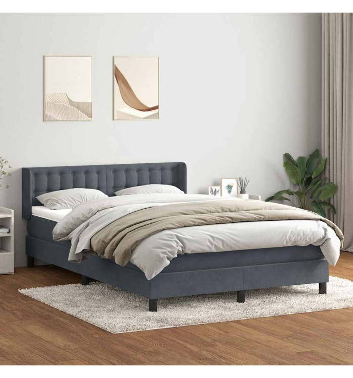 Sommier à lattes de lit et matelas gris foncé 160x220cm velours | Mobilier & Déco