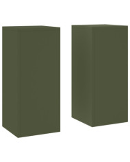 Supports de Plantes Extérieurs Pillar 2 pcs Vert Olive 24x24x55 cm Acier | Mobilier & Déco