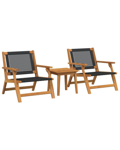 Chaises de jardin avec table 3 pièces Noir Bois d'acacia massif | Mobilier & Déco