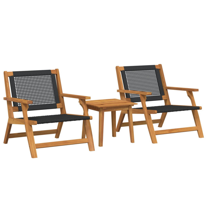Chaises de jardin avec table 3 pièces Noir Bois d'acacia massif | Mobilier & Déco