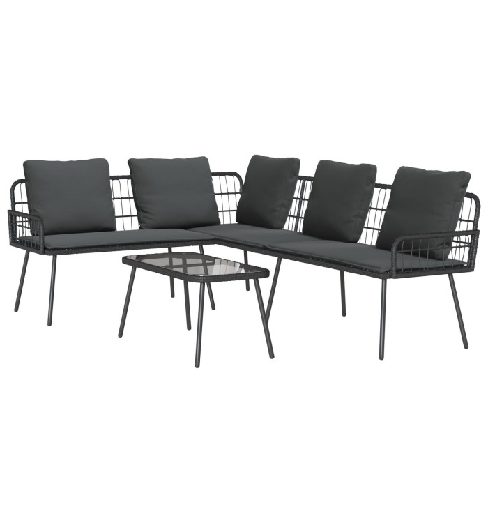Set de canapé de jardin 2 pièces avec coussins en poly rotin noir | Mobilier & Déco
